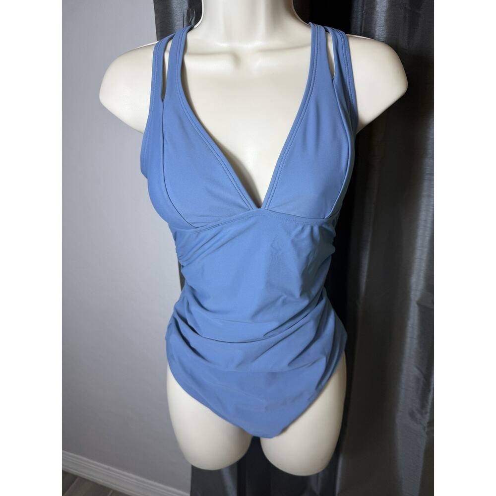 Cupshe Women’s 1 Piece Medium Swimsuit Tummy Control Deep V Neck Crisscross Back